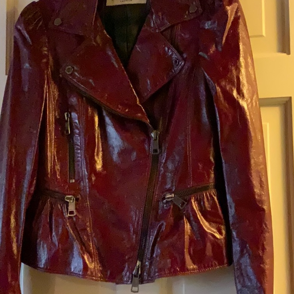 Burberry Lambswool Moto Jacket in Cranberry Size 4